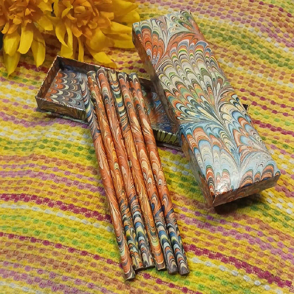 Colorful Marbled Pencils With Matching Case